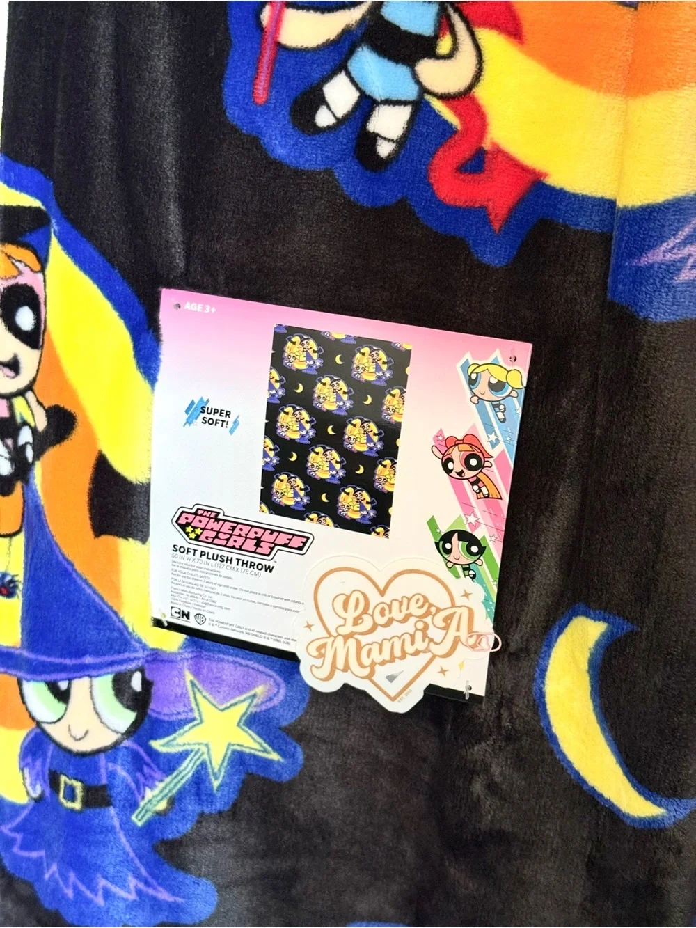 Cartoon Network Powerpuff Girls Black Yellow Blue Plush Throw Blanket